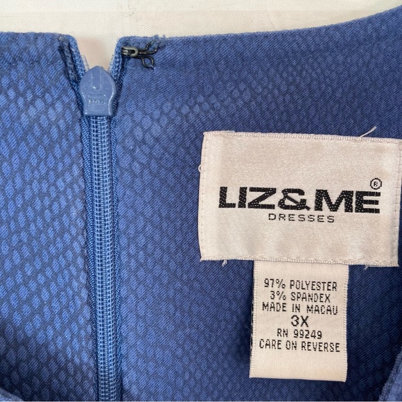 Vintage Liz & Me Maxi Dress Plus Size 3X Blue Moleskin Snake Texture 3/4 Sleeve - Picture 6 of 14